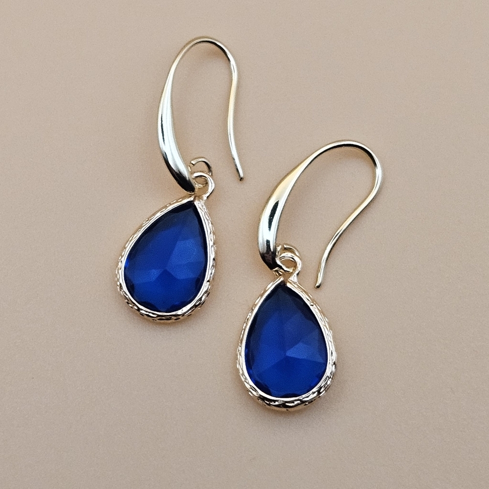 NEW! Blue and Gold Teardrop Earrings